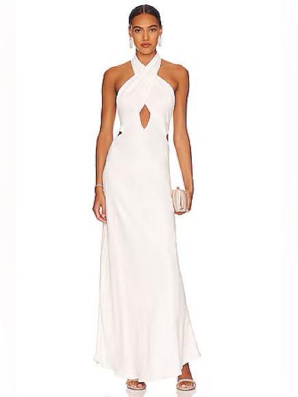 Bardot Wyn Halter White Satin Neckline Maxi Dress Size 2 Xs Bridal